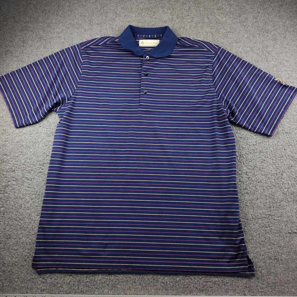 Donald Ross Polo Shirt Mens XL Navy Blue Striped Brae Burn Country Club Golf EUC